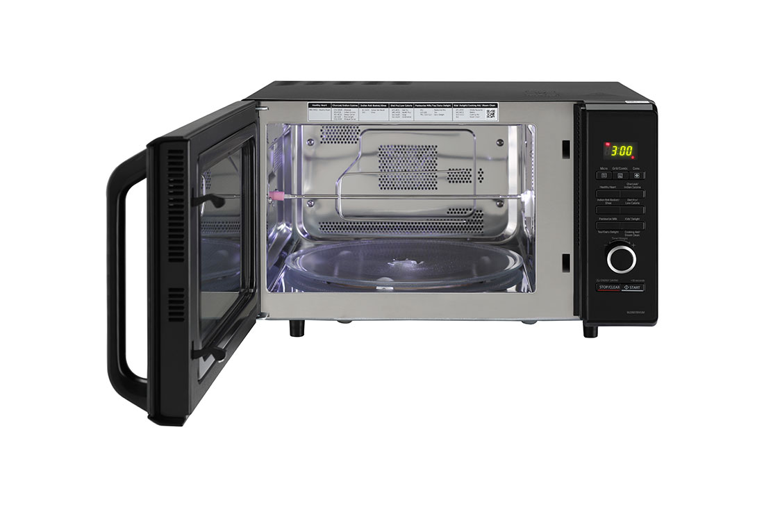 LG 28 L Charcoal Convection Microwave Oven with Charcoal Lighting Heater, Diet Fry, Motorised Rotisserie, Floral Black, MJ2887BWUM
