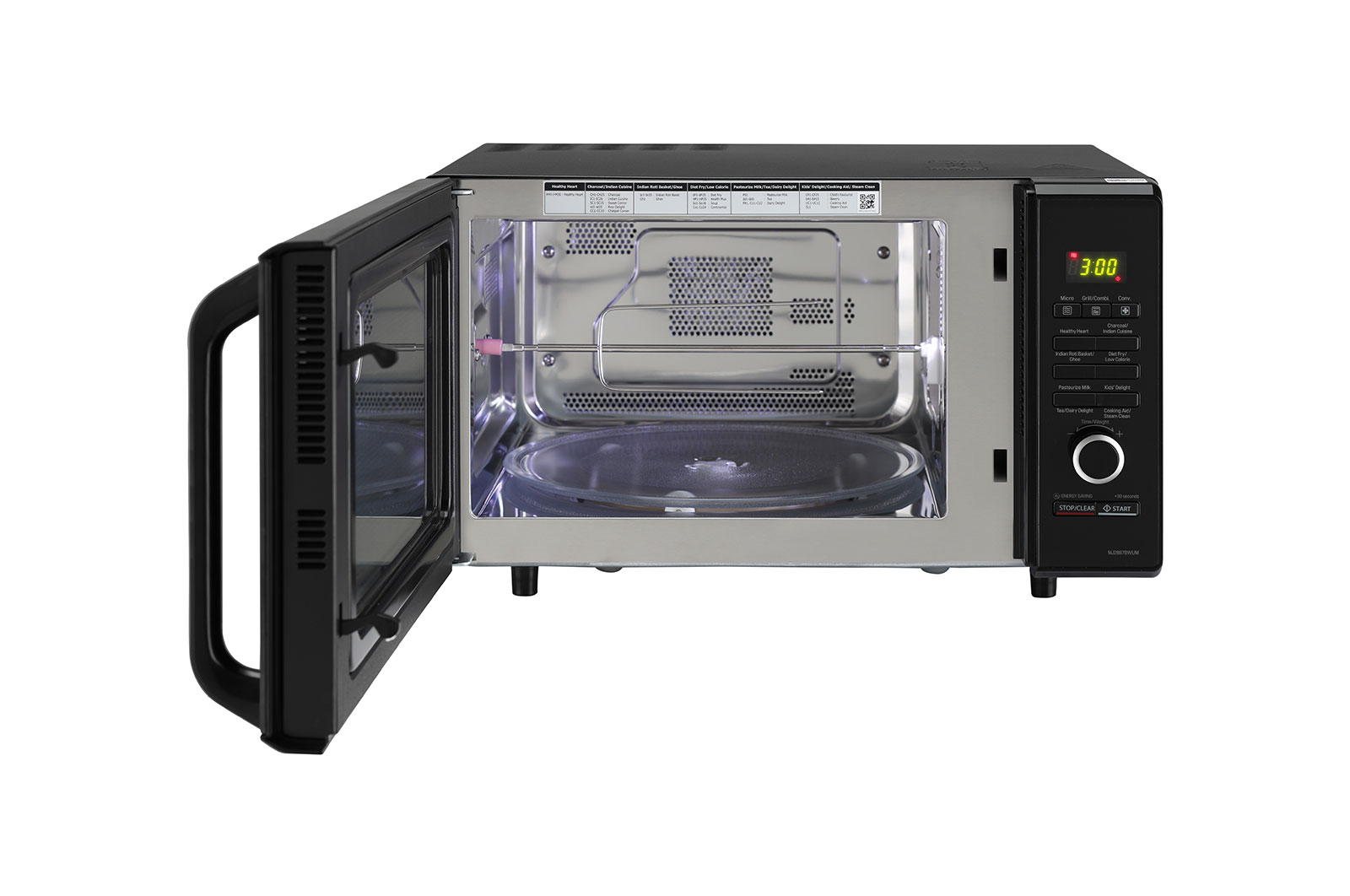 LG 28 L Charcoal Convection Microwave Oven with Charcoal Lighting Heater, Diet Fry, Motorised Rotisserie, Floral Black, MJ2887BWUM