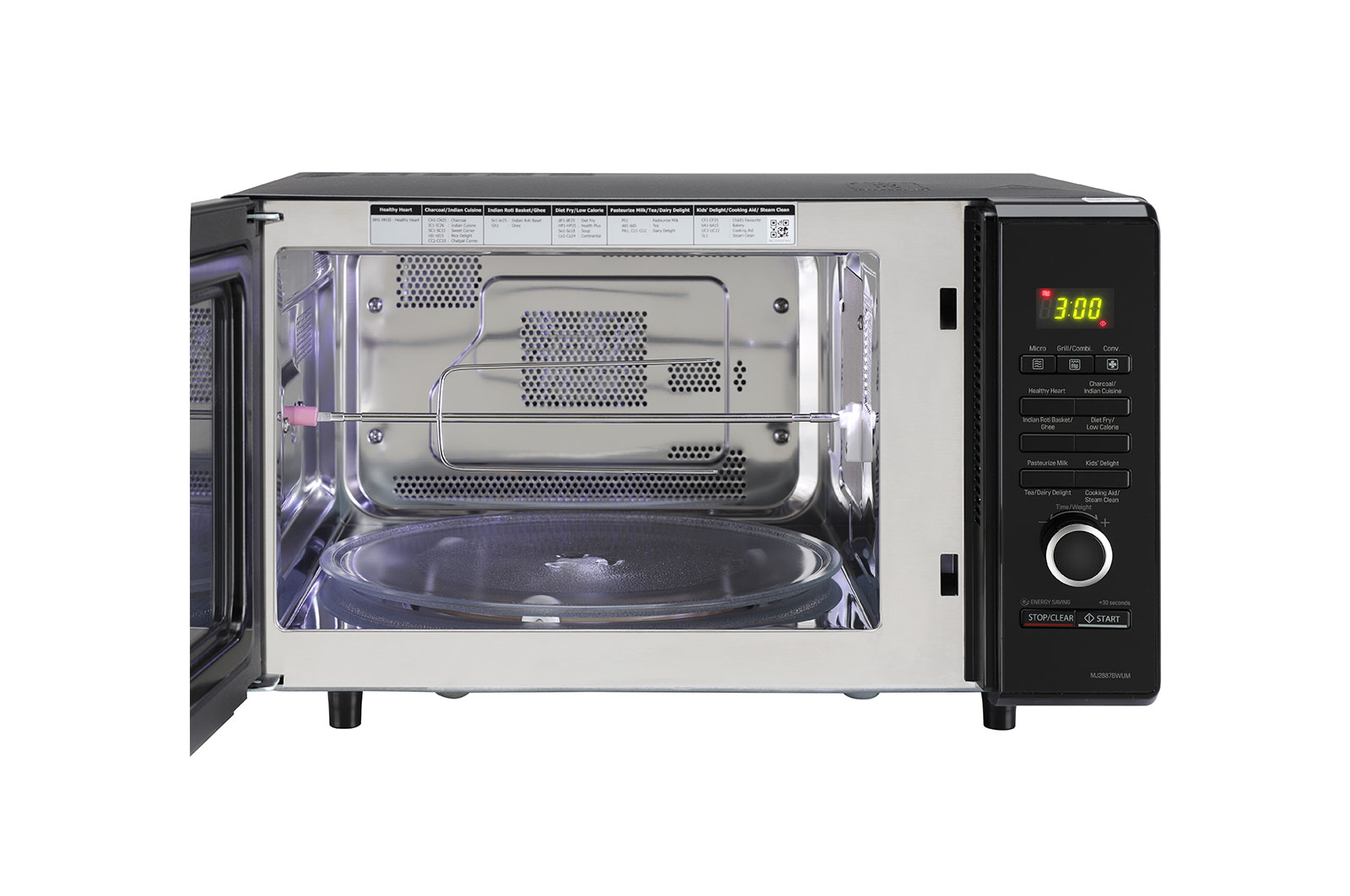 LG 28 L Charcoal Convection Microwave Oven with Charcoal Lighting Heater, Diet Fry, Motorised Rotisserie, Floral Black, MJ2887BWUM