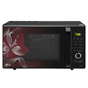Front view of LG 28 L Charcoal Convection Microwave Oven with Charcoal Lighting Heater, Diet Fry, Motorised Rotisserie, Floral Black MJ2887BWUM
