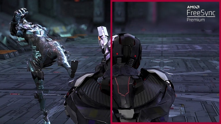 In The Fast Paced FPS Game, The Player Moves Around 3 Opponents Attacking and Shooting Against, and The Screen Tearing And Shuttering in The Opponent's Motion Appears with Freesync™ Premium Mode Off, Comparing to Another Scene in the Seamless Movement with Freesync™ Premium Mode On. In The Fast Paced FPS Game, The Player Moves Around 3 Opponents Attacking and Shooting Against, and The Screen Tearing And Shuttering in The Opponent's Motion Appears with Freesync™ Premium Mode Off, Comparing to Another Scene in the Seamless Movement with Freesync™ Premium Mode On.