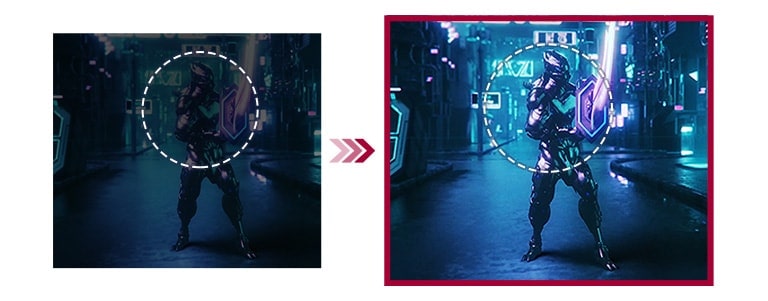 A Comparison of Two Gaming Scenes between Conventional Mode, and Black Stabilizer Mode Offering Better Visibility in The Identical Scene