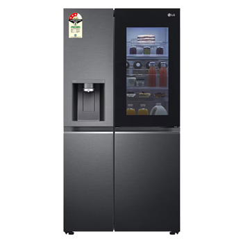 Front view of LG 630L Side-by-Side Refrigerator, InstaView Door-in-Door™, Wi-Fi Convertible, Matte Black Finish, 3 Star GL-X257AMC3