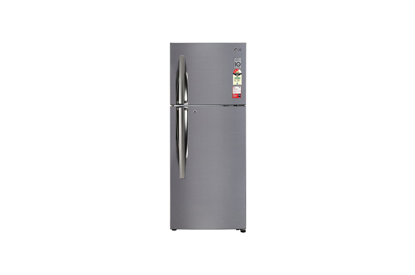 Front view of LG 242L Double Door Refrigerator with Door Cooling+™, Multi Air Flow, Shiny Steel Finish, 3 Star GL-I292RPZX