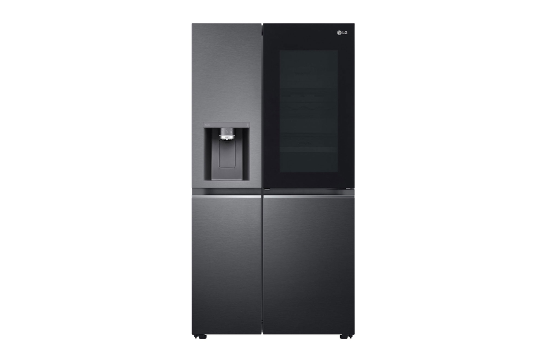LG 630L Side-by-Side Refrigerator, InstaView Door-in-Door™, Wi-Fi Convertible, Matte Black Finish, 3 Star, GL-X257AMC3, Front View
