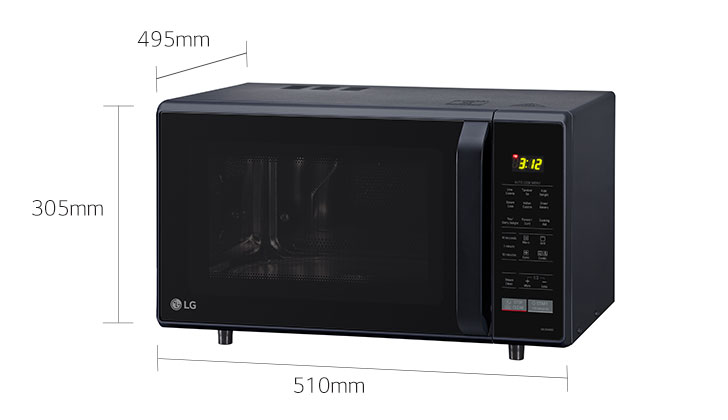 The Width, Height, & Depth of the LG Convection Microwave Oven is 510mm, 305mm, 495mm.