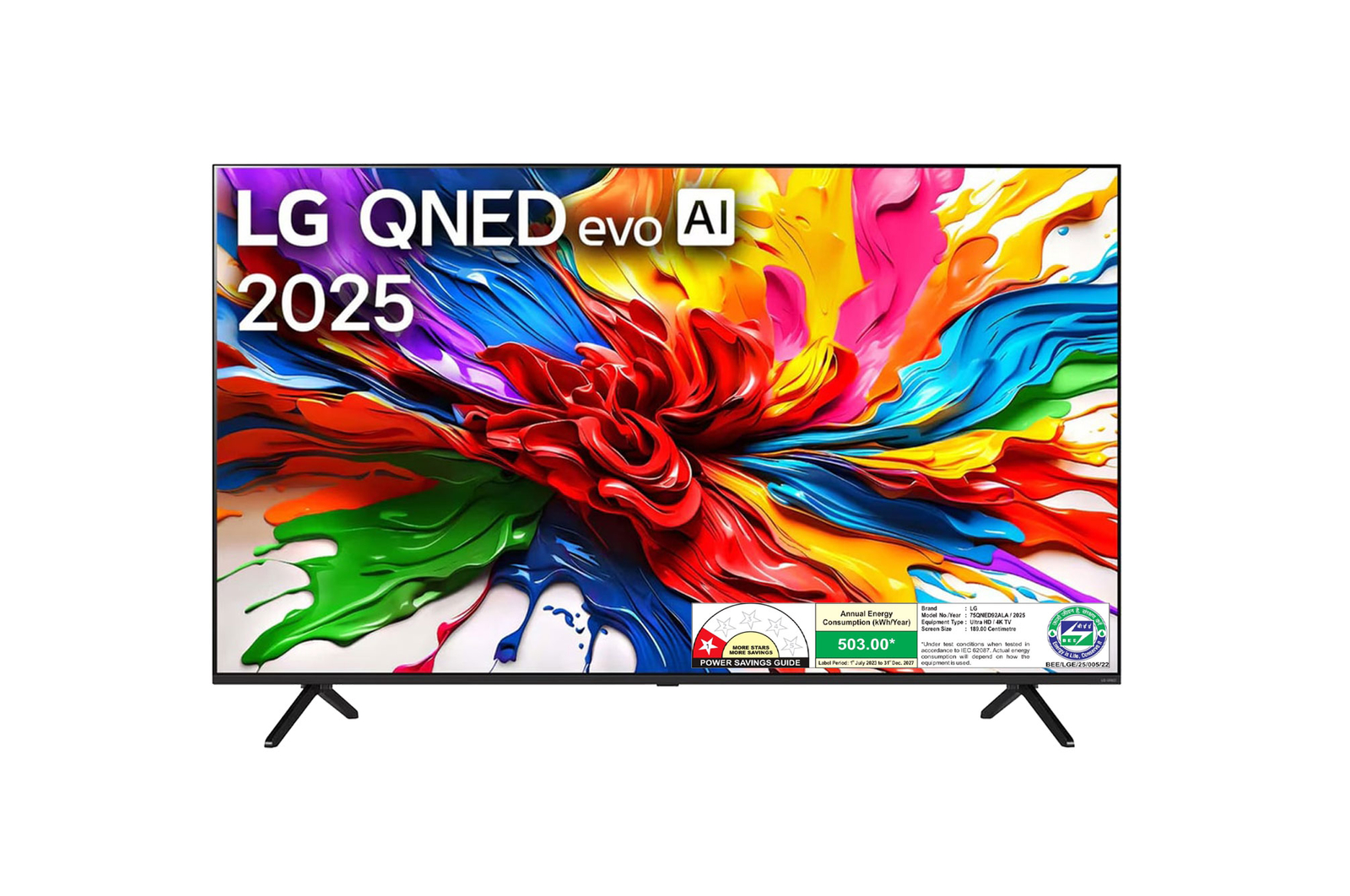 Front view of LG 189cm (75) QNED MiniLED AI TV (QNED92),α8 AI Processor 4K Gen2, 144 Hz VRR Refresh Rate, AI Picture Pro with Dolby Vision & Atmos   75QNED92ALA