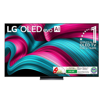 Front view of LG OLED evo 210cm (83) TV (C5), α9 AI Processor 4K Gen8, VRR 144Hz Refresh Rate, Dolby Vision & Atmos OLED83C56LA