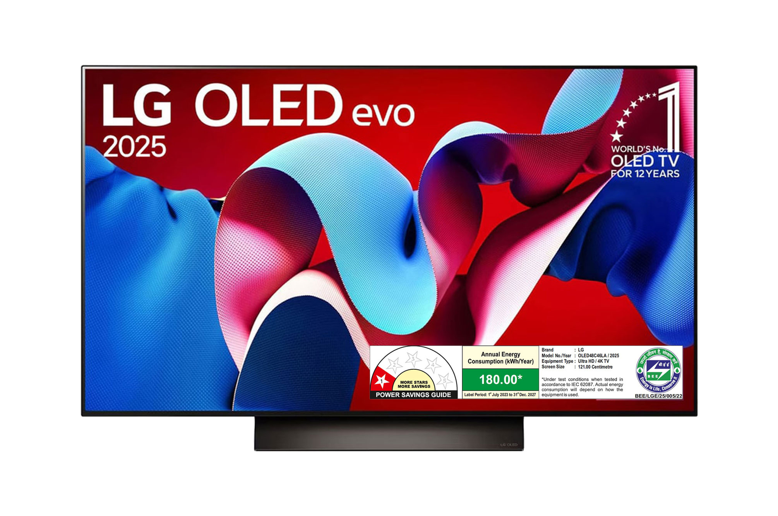 Front view of LG OLED AI 121cm (48) TV (C4), a9 Gen7 AI Processor 4K, 40W Audio Output OLED48C46LA