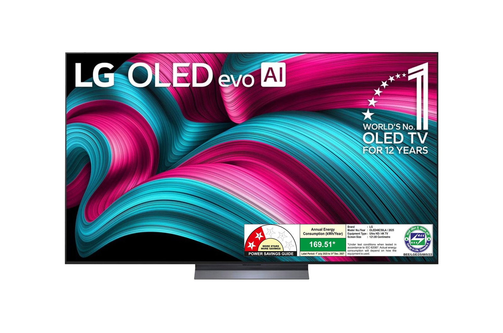 Front view of LG OLED evo AI 121cm (48) TV (C5), a9 Gen8 AI Processor 4K, VRR 144Hz Refresh Rate, Dolby Vision & Atmos OLED48C56LA