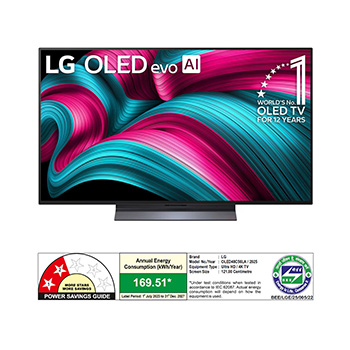 Slightly angled view of LG OLED evo AI C5 4K Smart TV.