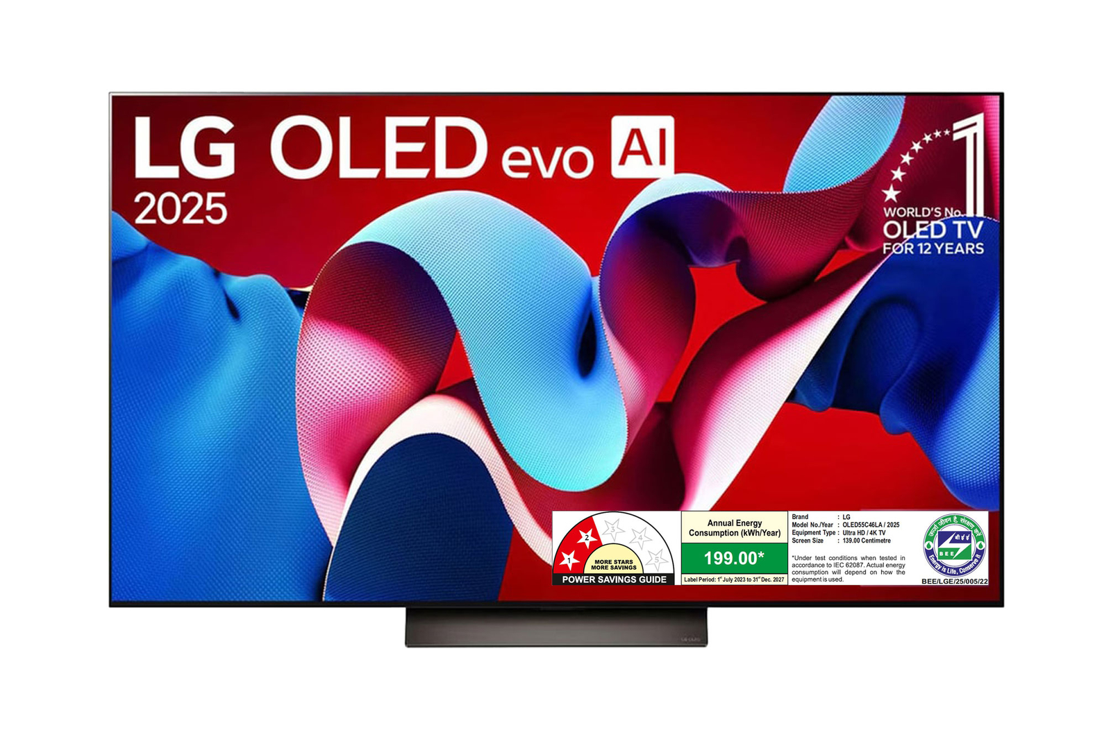 Front view of LG OLED AI 139cm (55) TV (C4), a9 Gen7 AI Processor 4K, 40W Audio Output, 120Hz Native Refresh Rate OLED55C46LA