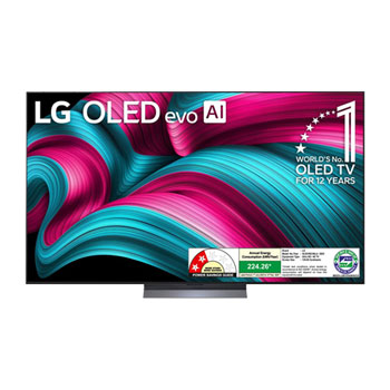 Front view of LG OLED evo 139cm (55) TV (C5), α9 AI Processor 4K Gen8, VRR 144Hz Refresh Rate, Dolby Vision & Atmos OLED55C56LA