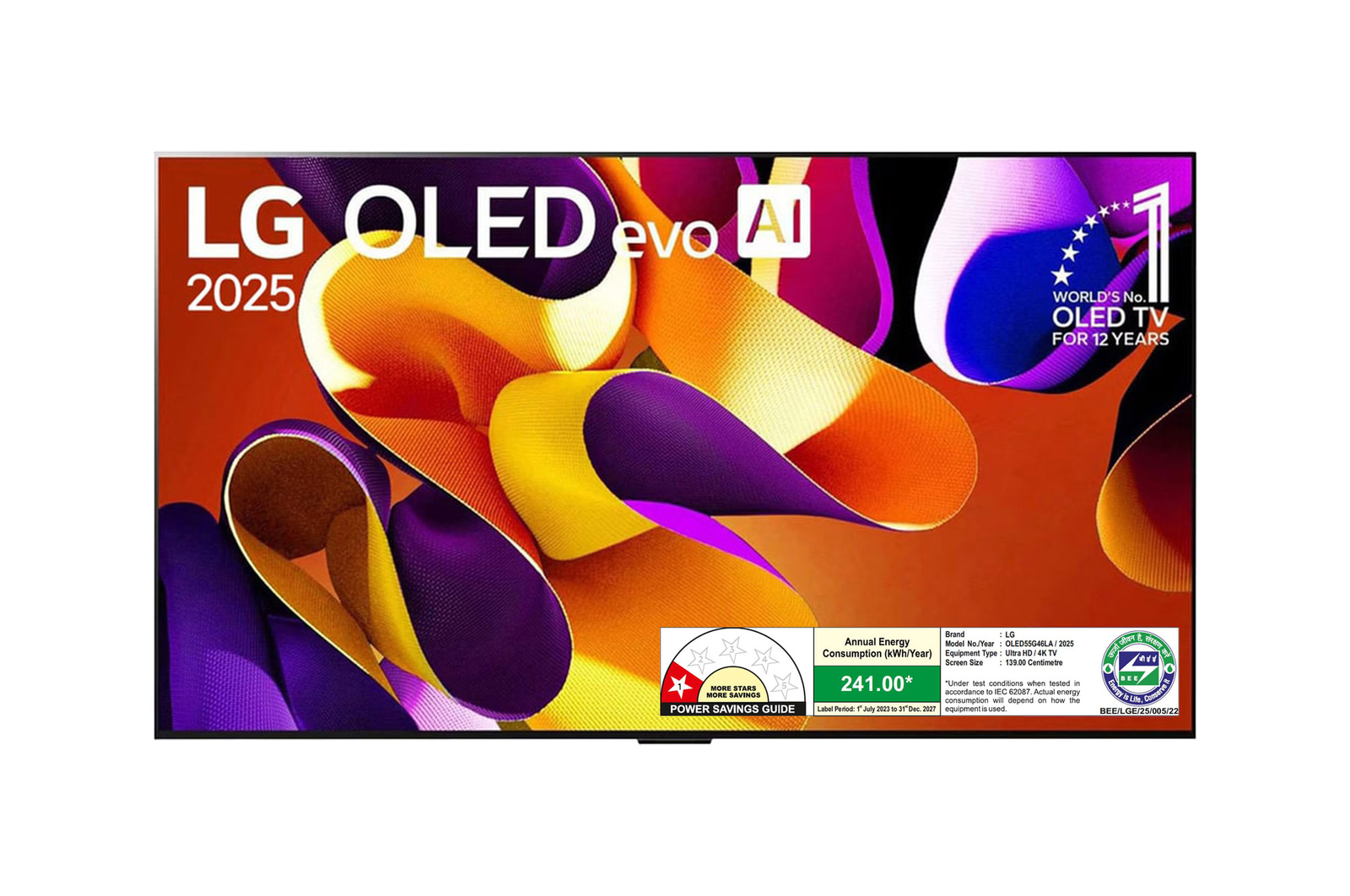 Front view of LG OLED AI 139cm (55) TV (G4), a11 AI Processor 4K, 60W Audio Output, 120Hz Native Refresh Rate OLED55G46LA