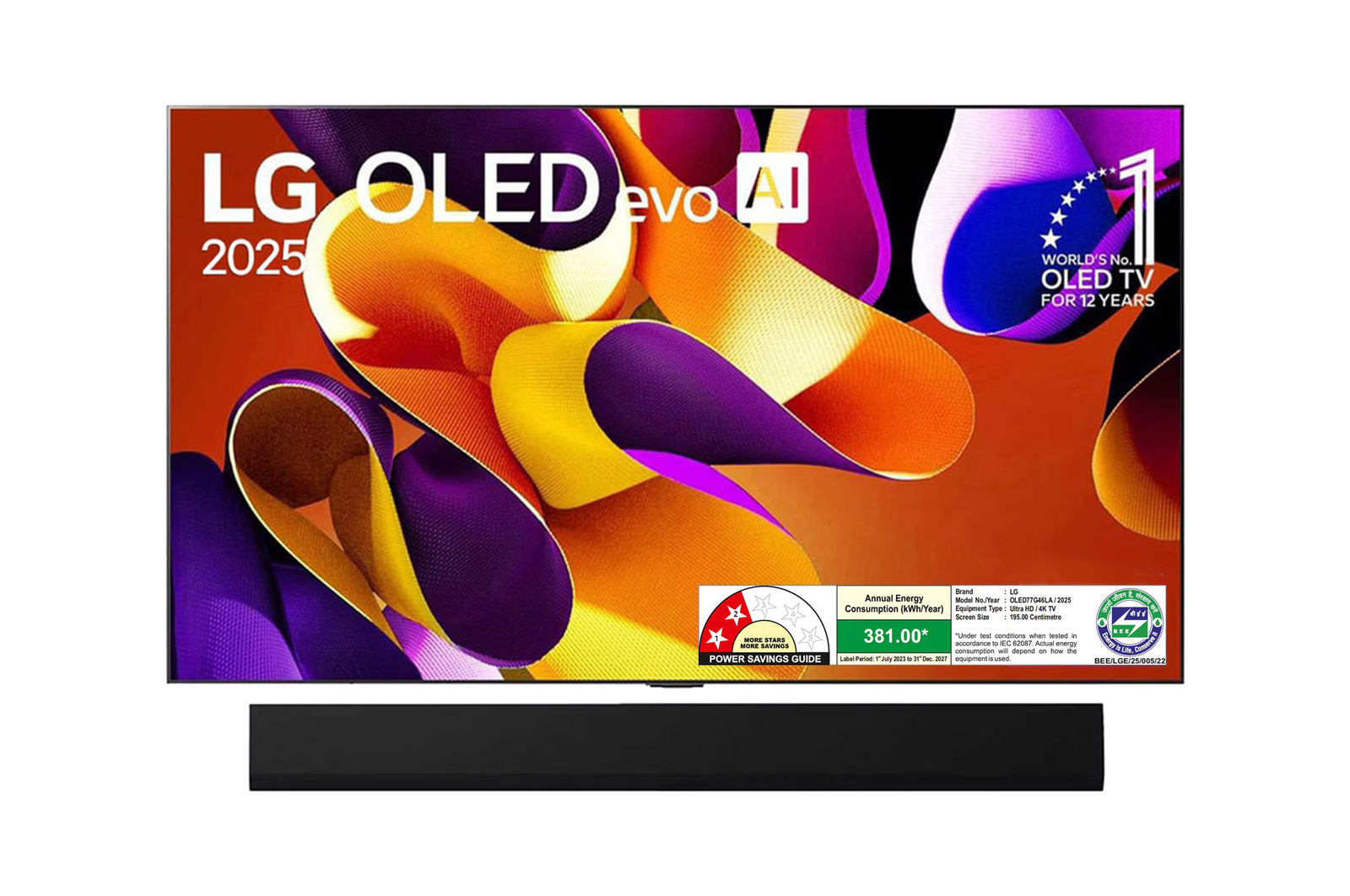 Front view of LG OLED evo 195cm (77) TV (G4), α11 AI Processor 4K, AI Picture Pro OLED77G46LA