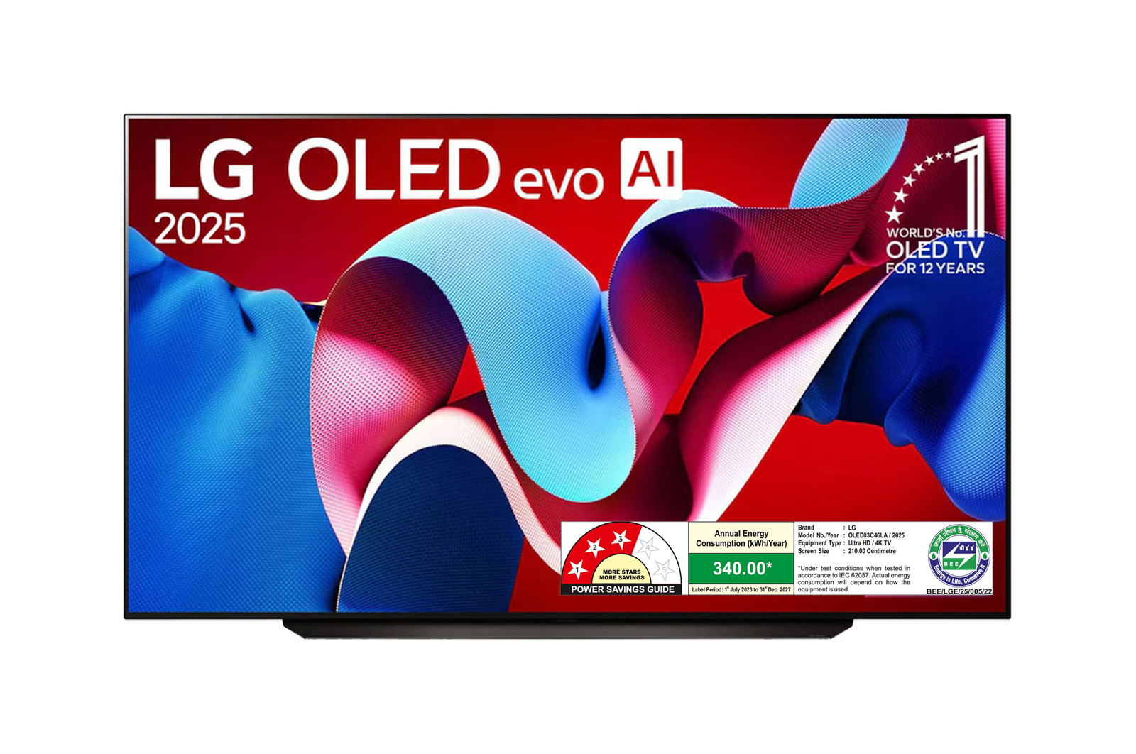 Front view of LG OLED AI 210cm (83) TV (C4), a9 Gen7 AI Processor 4K, 40W Audio Output, 120Hz Native Refresh Rate OLED83C46LA