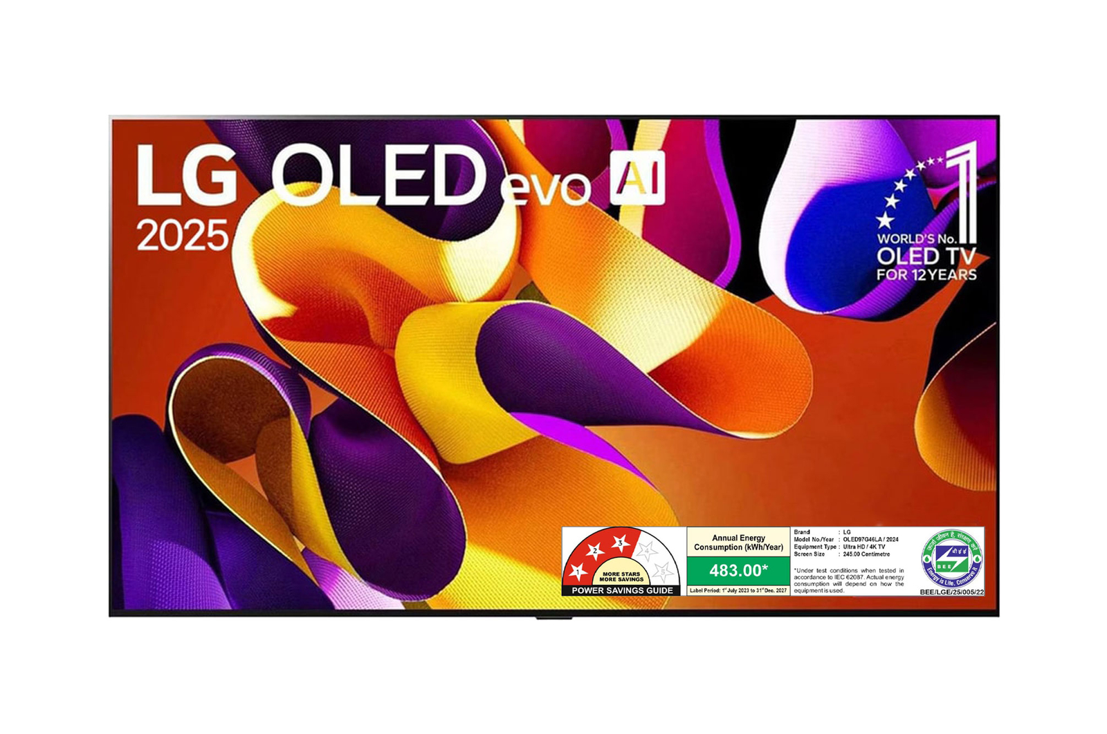 Front view of LG OLED evo 245cm (97) TV (G4), α11 AI Processor 4K, AI Picture Pro OLED97G46LA