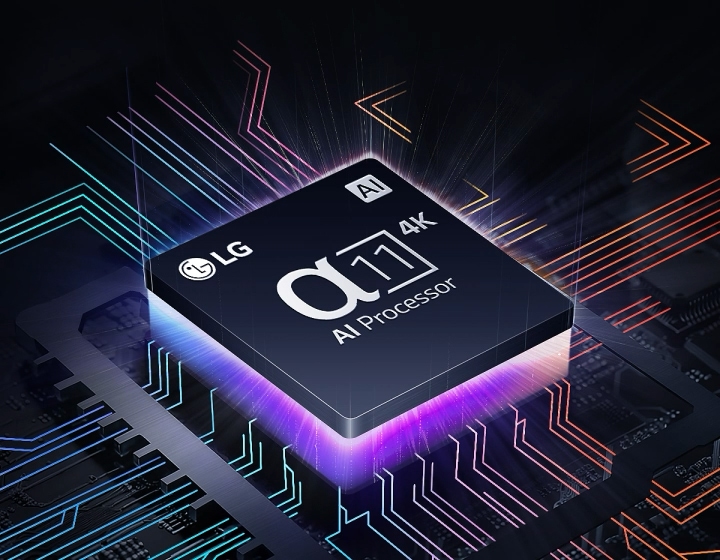 LG's alpha 11 AI Processor 4K barely visible amidst darkness.