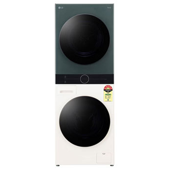 Front view of LG 13 kg (Wash) / 10 kg (Dry) WashTower™ with AI Direct Drive™, Dual Inverter Heat Pump™, Natural Beige & Green, 5 Star FWT1310BG