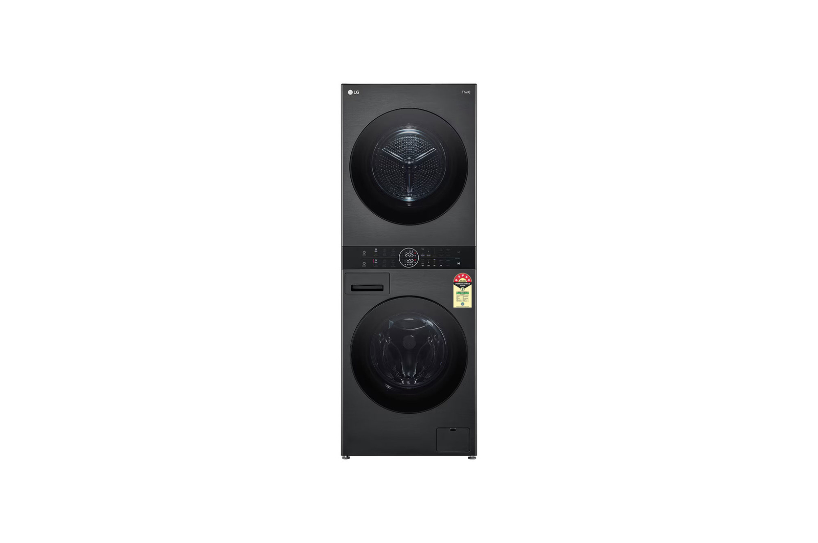 Front view of LG 13 kg (Wash) / 10 kg (Dry) WashTower™ with AI Direct Drive™, Dual Inverter Heat Pump™, Platinum Black, 5 Star FWT1310PB