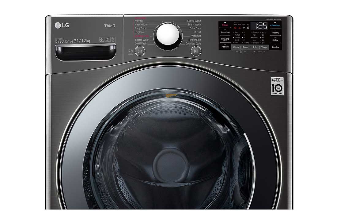 LG 21 kg (Wash) / 12 kg (Dry) Washer Dryer with Inverter Direct Drive™, Steam Wash, Black VCM, FHD2112STB