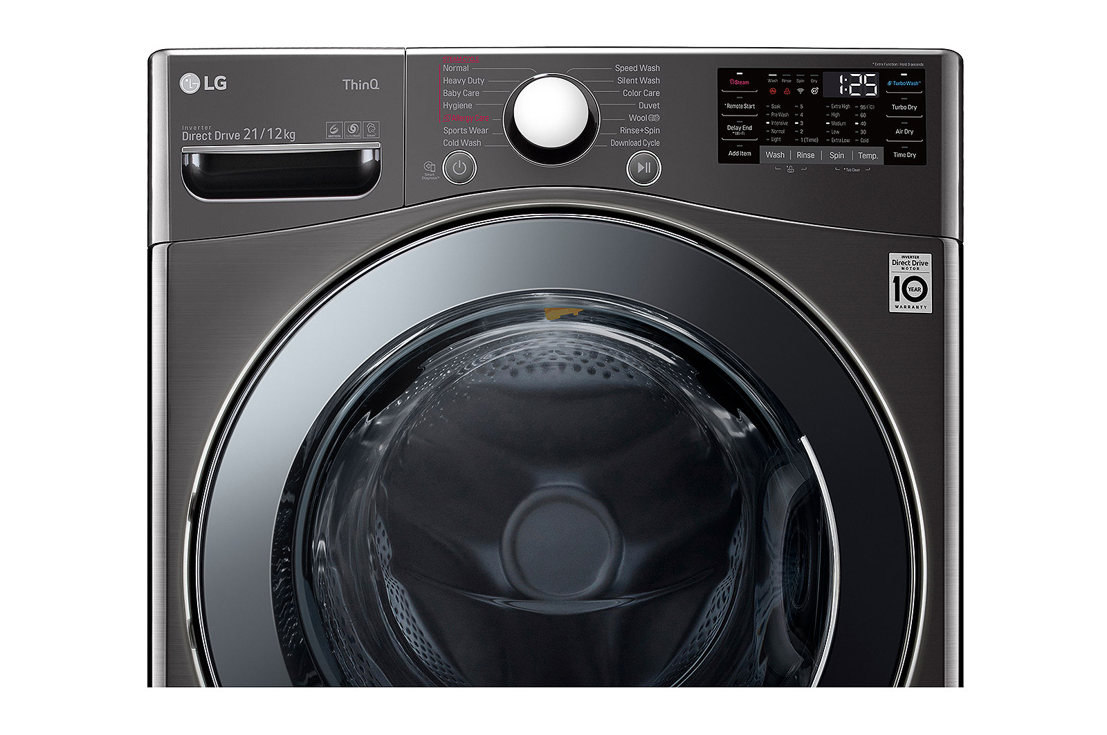 LG 21 kg (Wash) / 12 kg (Dry) Washer Dryer with Inverter Direct Drive™, Steam Wash, Black VCM, FHD2112STB