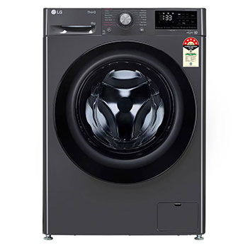 Front view of LG 8 kg Front Load Washing Machine with AI Direct Drive™, Steam Wash, Middle Black, 5 Star FHP1208Z5M