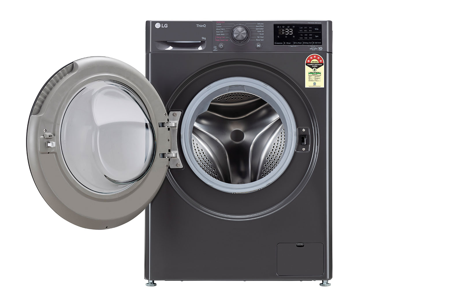 LG 9 kg Front Load Washing Machine with AI Direct Drive™, Steam Wash, Middle Black, 5 Star, FHP1209Z5M