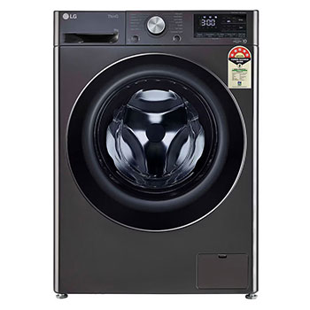 Front view of LG 9 Kg Front Load Washing Machine, AI Direct Drive™, Steam+, Black VCM, 5 Star FHP1209Z9B