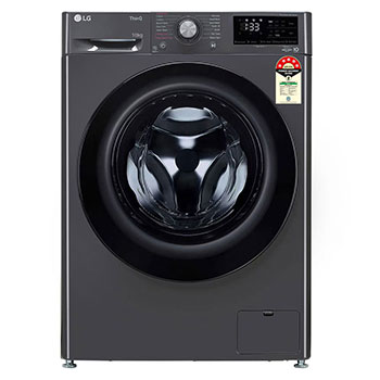 Front view of LG 10 Kg Front Load Washing Machine, AI Direct Drive™, Direct Drive Motor, Middle Black, 5 Star FHP1410Z5M