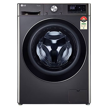 Front view of LG 11 Kg Front Load Washing Machine, AI Direct Drive™, Steam+, Black VCM, 5 Star FHP1411Z9B