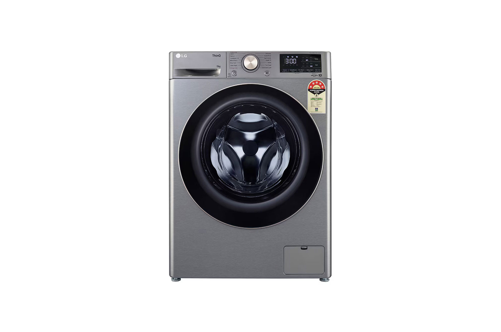 Front view of LG 11Kg Front Load Washing Machine, AI Direct Drive™, Platinum Silver FHP1411Z9P