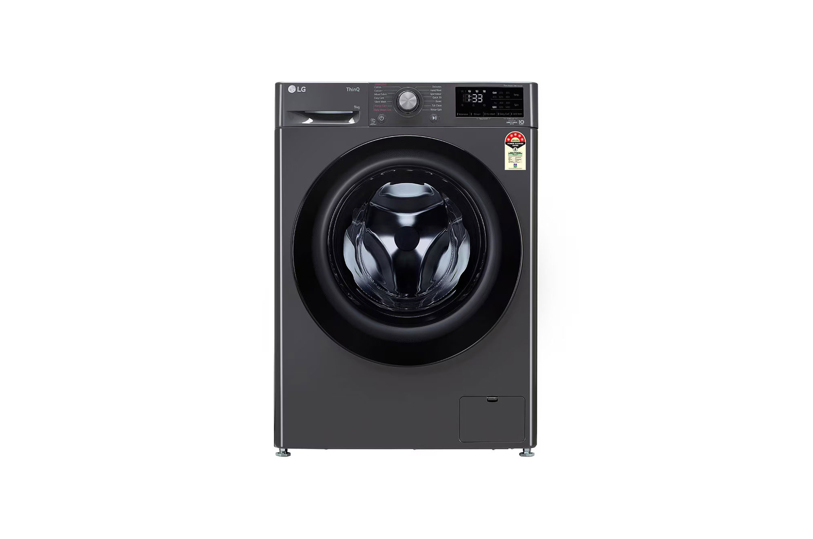 Front view of LG 9Kg Front Load Washing Machine, AI Direct Drive™, Middle Black FHV1409Z4M