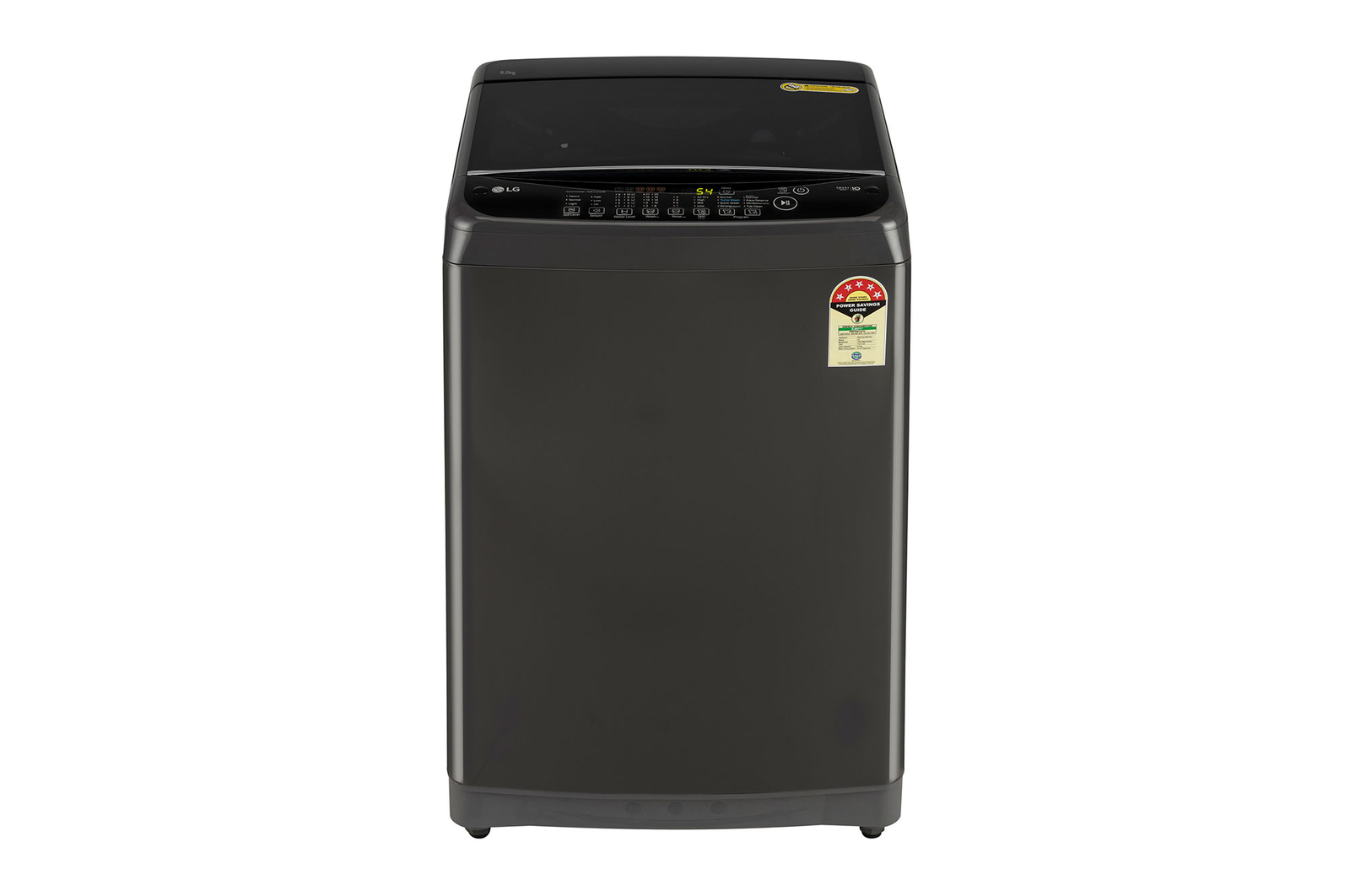 Front view of LG 8Kg Top Load Washing Machine, Smart Inverter Motor, Auto Tub Clean, Middle Black, 5 Star T80AJMB1Z