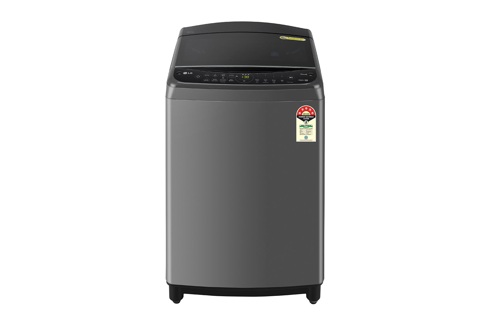 Front view of LG 10Kg Top Load Washing Machine, AI Direct Drive™, Turbowash, Middle Black, 5 Star THD10NWM