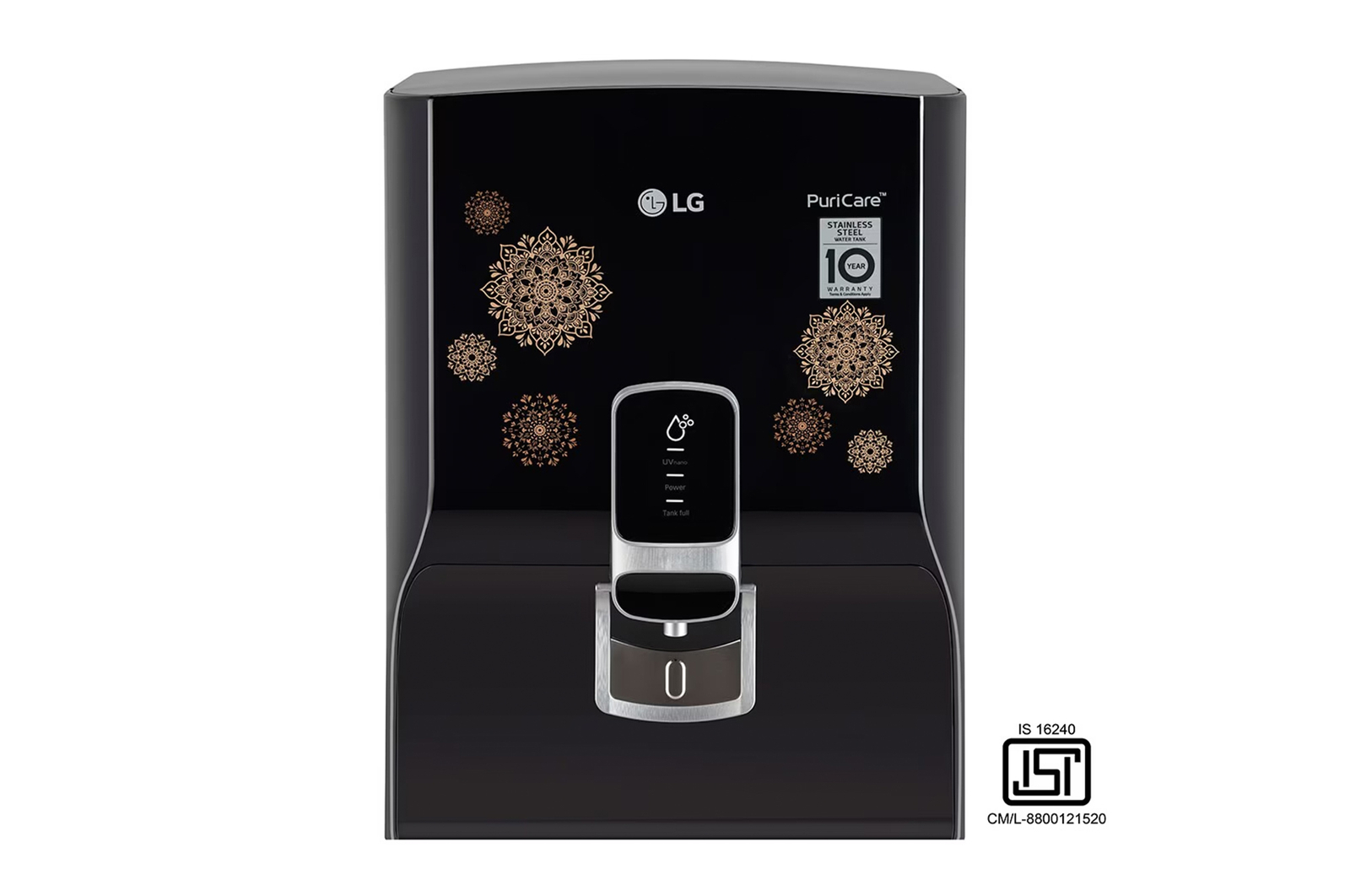 Front view of LG 8L RO+UV+Mineral Booster Water Purifier, Steel Tank WW155NPB