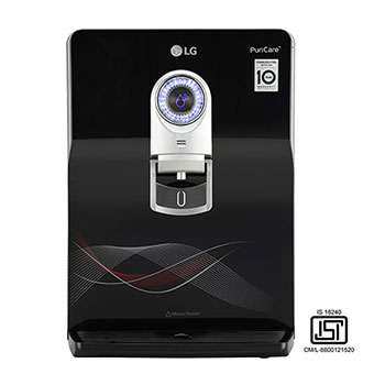 Front view of LG 8L RO+UV+UF+Mineral Booster Water Purifier with Steel Tank, Black WW184EPB