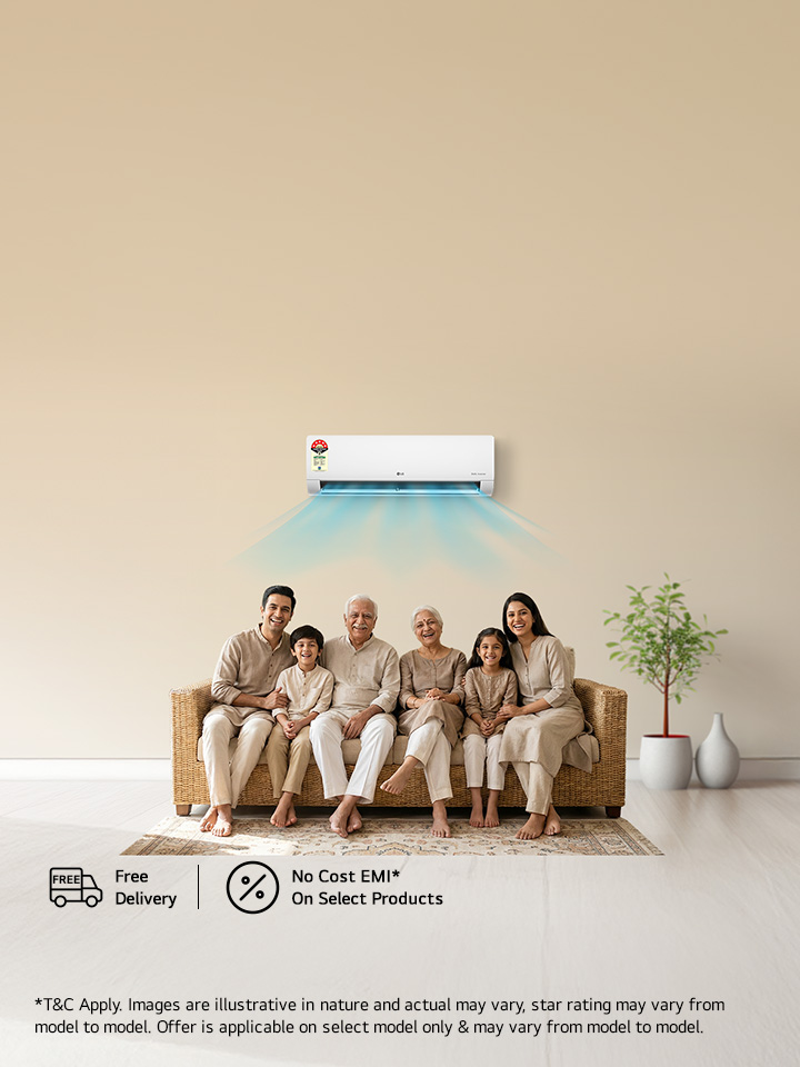 A family of six relishing LG AC Viraat Series, designed to deliver powerful cooling suitable for larger living spaces