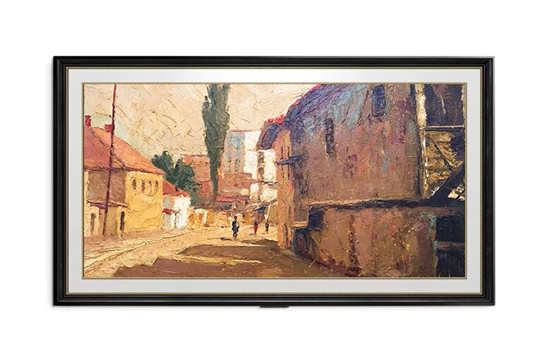 Art works displayed on a TV are keep changing. (play the video) 