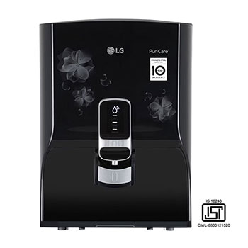 Front view of LG 8L RO+UV+Mineral Booster Water Purifier, Steel Tank, Black WW151NP