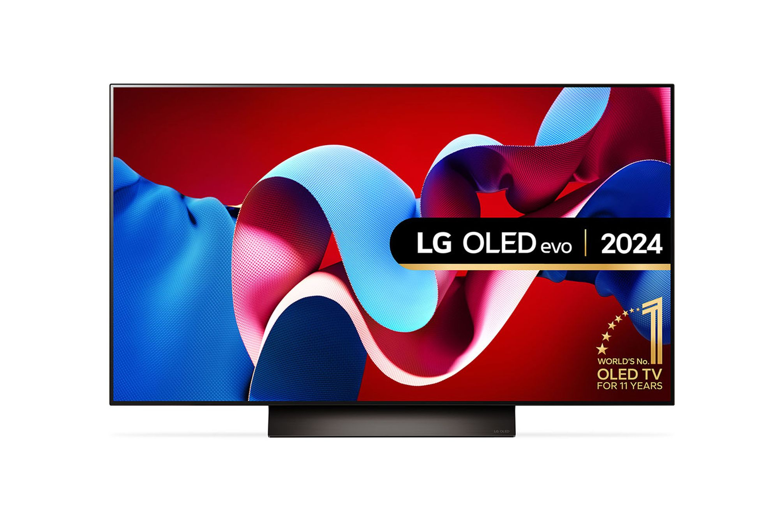 Front view of 48 inch LG OLED evo AI C4 4K Smart TV OLED48C45LA