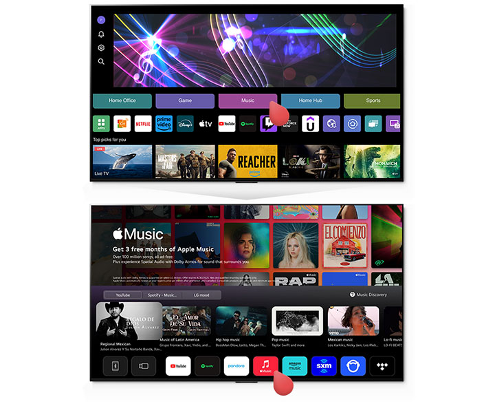 A grid layout of albums with the Apple Music logo overlayed.