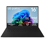 Front view of 16" LG gram AI, Copilot+ PC, Windows 11 Home, Intel® Lunar Lake Processor, Black 16Z90TL-G.AU75A1