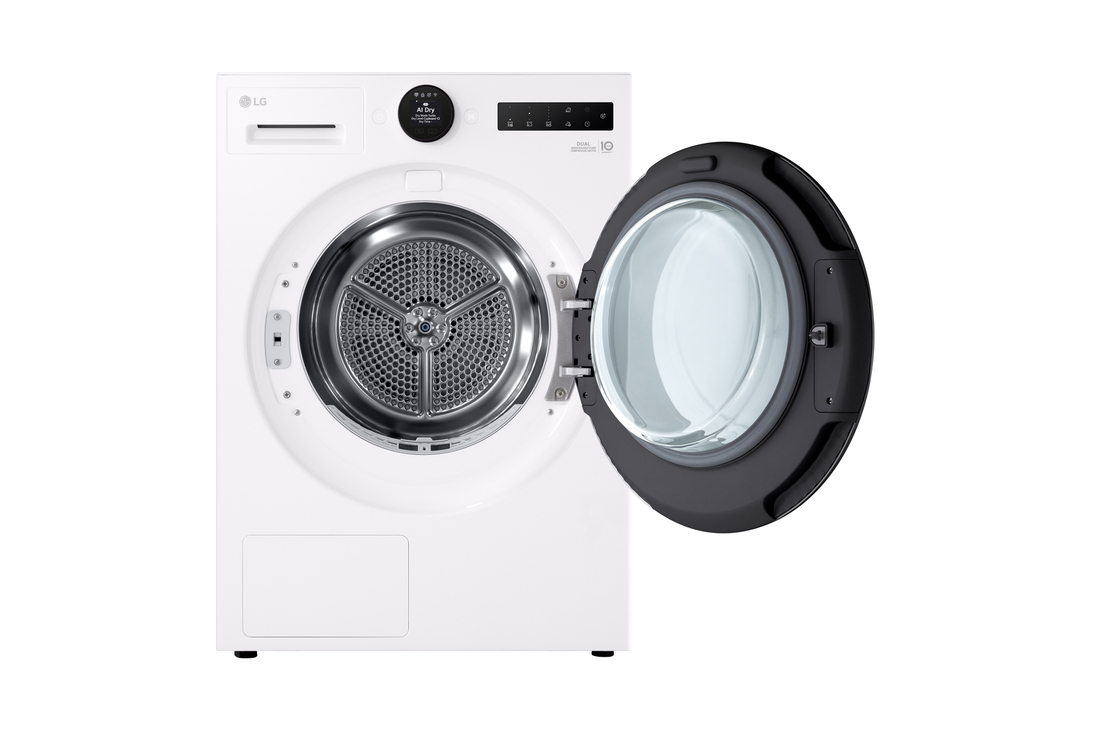 LG 9kg DUAL Inverter Heat Pump™ Dryer, White, RHX7009TWB, Door Open