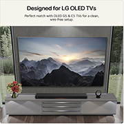 Feature card Designed for LG OLED TVs - showing a lifestyle image with OLED G5 or C5 TVs with the H7 wire-free setup
