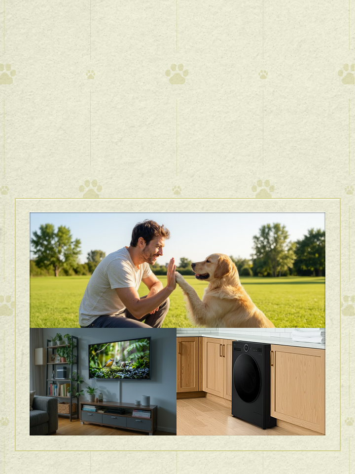 A lifestyle key visual showing everyday home routines with LG appliances