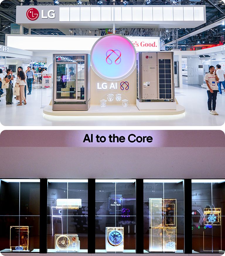 "LG HVAC innovations at HARFKO, WCE, IFA 2024: new Inverter Scroll Chiller, AI Multi V i, sustainable heat pump technologies.