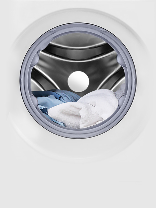 LG dryer drum comparison labeled washing and drying illustrates how drying capacity differs from washing load volume.