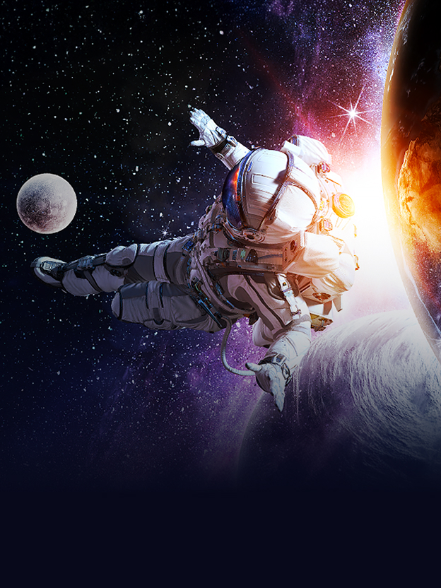 LG monitor showing an astronaut against deep black space and bright sunlight illustrates contrast ratio between dark and bright areas.