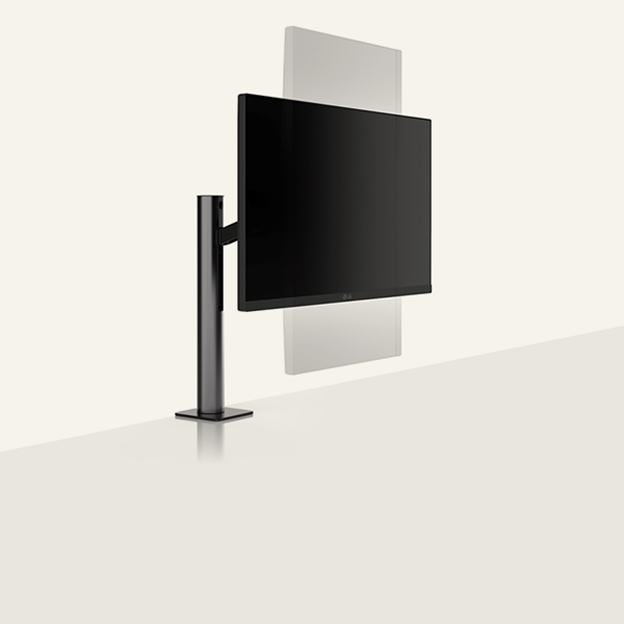 LG monitor stand diagram showing the screen rotating upright illustrates Pivot.